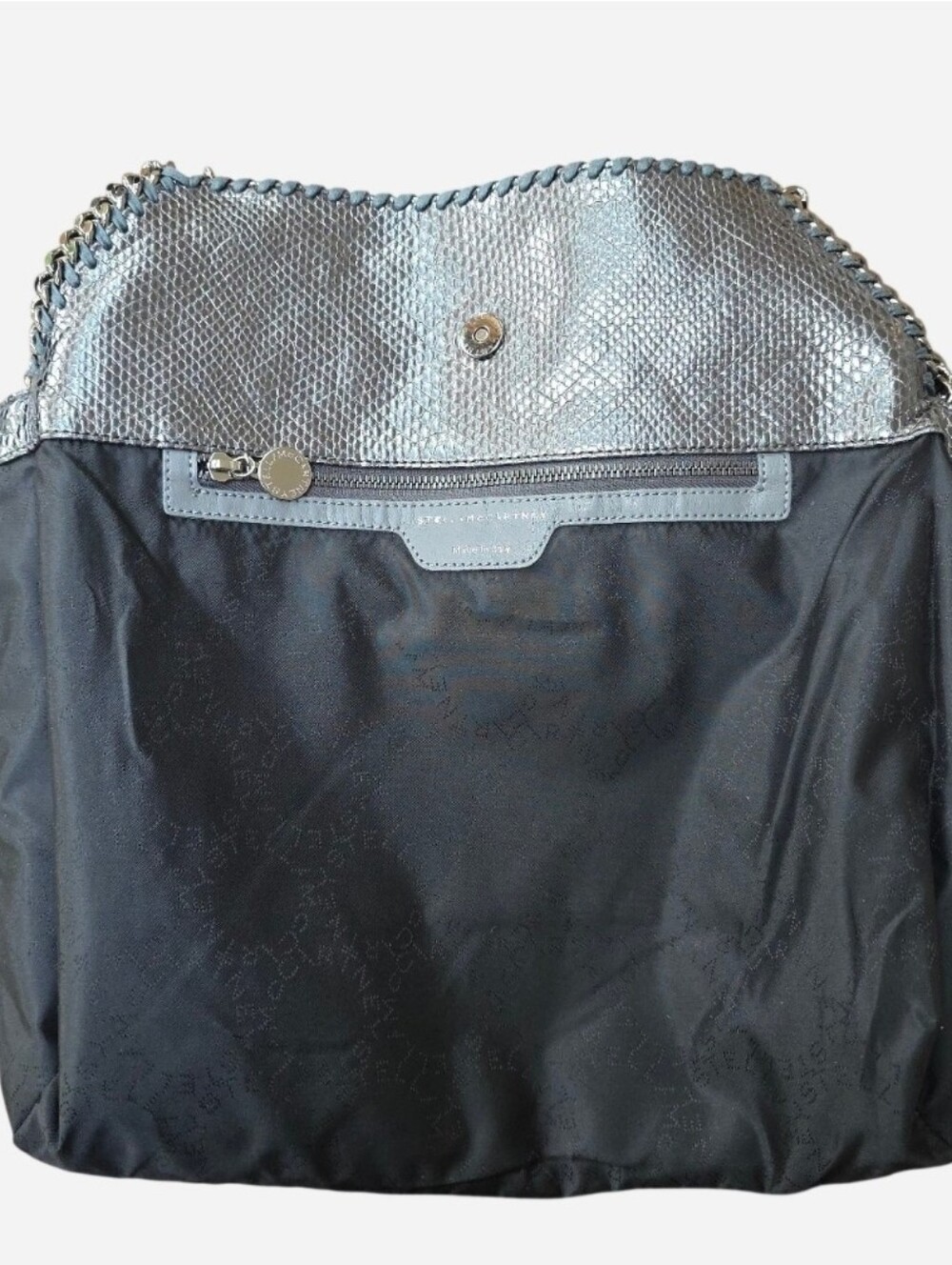 EUC Stella McCartney Silver Metallic Snakeskin Print Falabella Shoulder Tote Bag - Picture 9 of 16